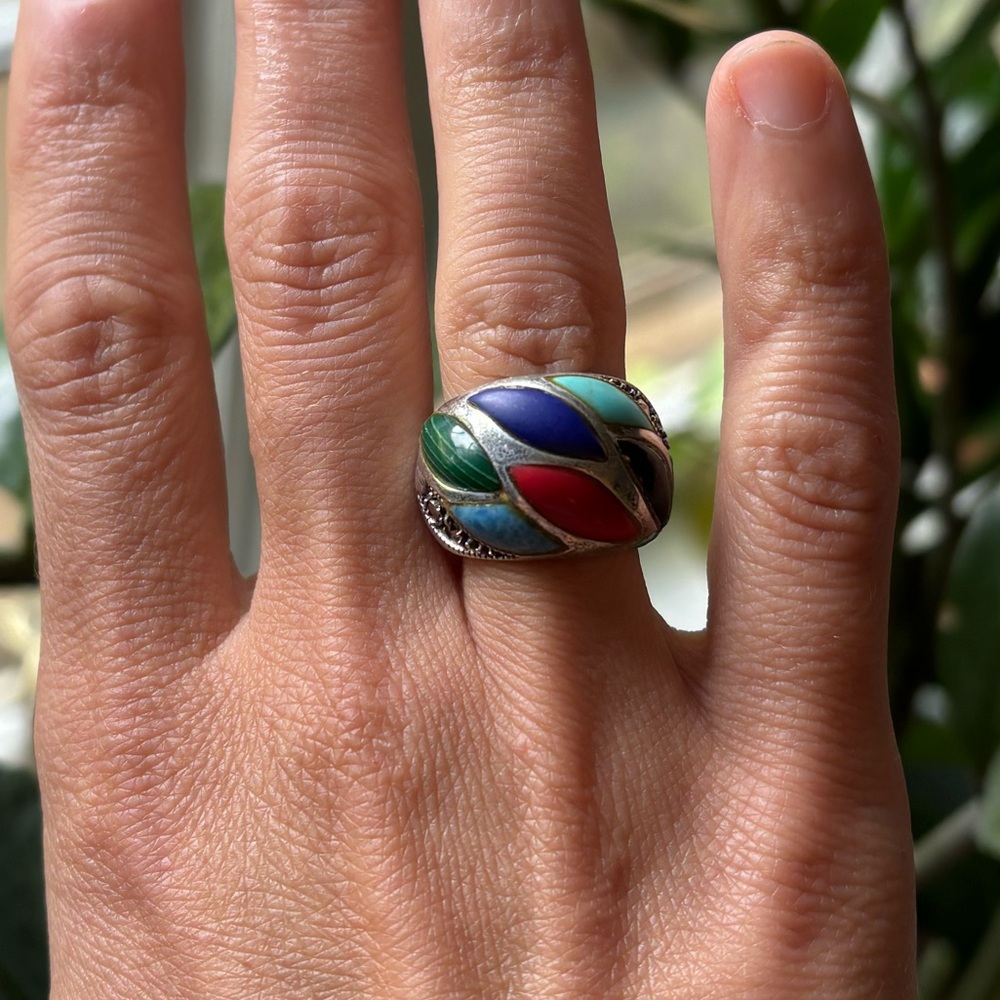 Sterling Silver Gemstone Dome Ring